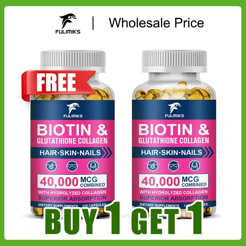 Buy 1 and receive 1 free! Capsules of Biotin and Glutatione with Collagen, Triple Action for Luminous Skin, Hair Growth and Support for Young Brightness