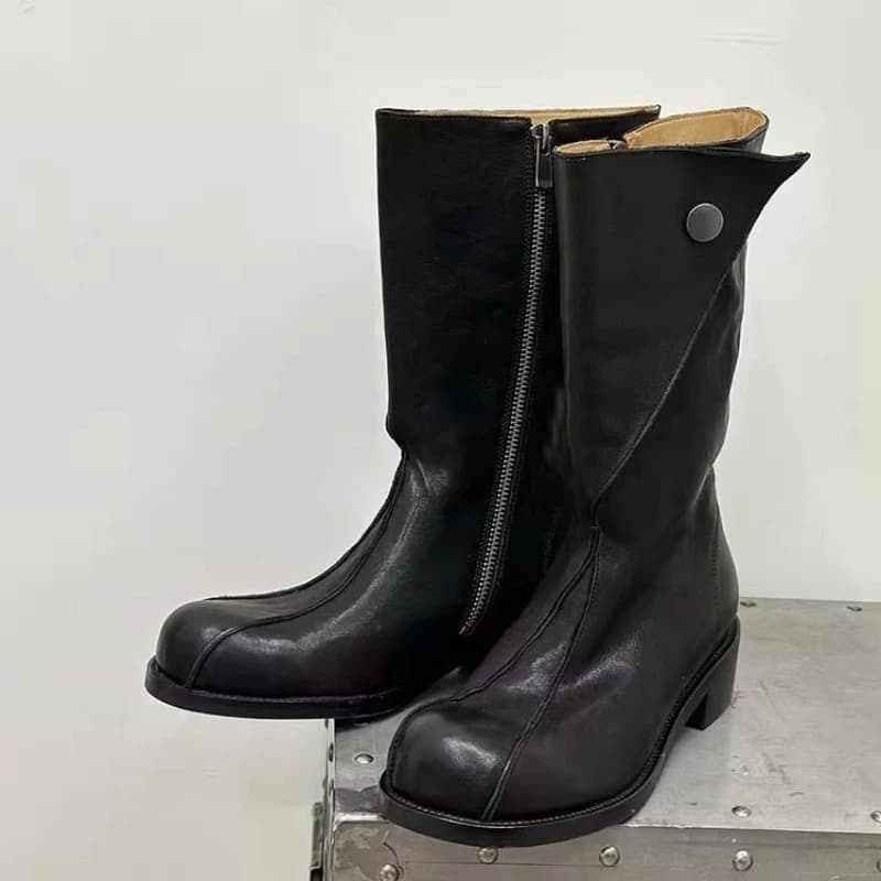 Nuovo design nero punta tonda stivali alti in vera pelle premium scarpe da donna moda outdoor Chelsea stivali da cavaliere da equitazione donna