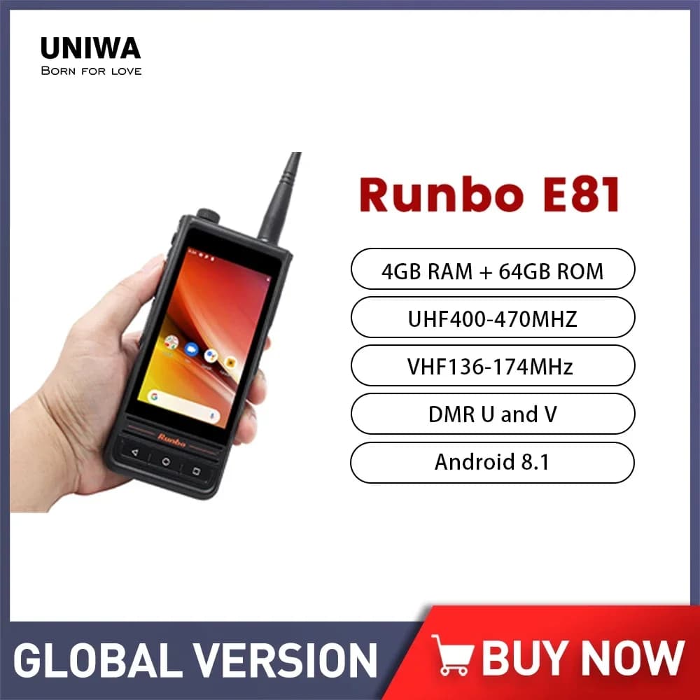 UNIWA Runbo E81 UHF VHF Walkie Talkie Robusto 4G Smartphone Android 8.1 Radio digitale impermeabile 13MP 2500mAh 4.0 "Cellulare NFC