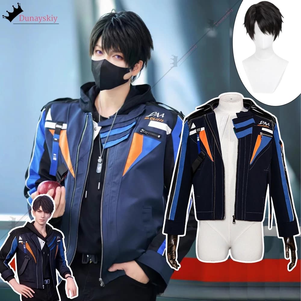 Love and Deepspace Caleb Cappotto Cosplay Costume S-2XL Giacca di pelle da uomo Anime Halloween Caleb 30CM Parrucca Vestiti Gioco di ruolo Vestito