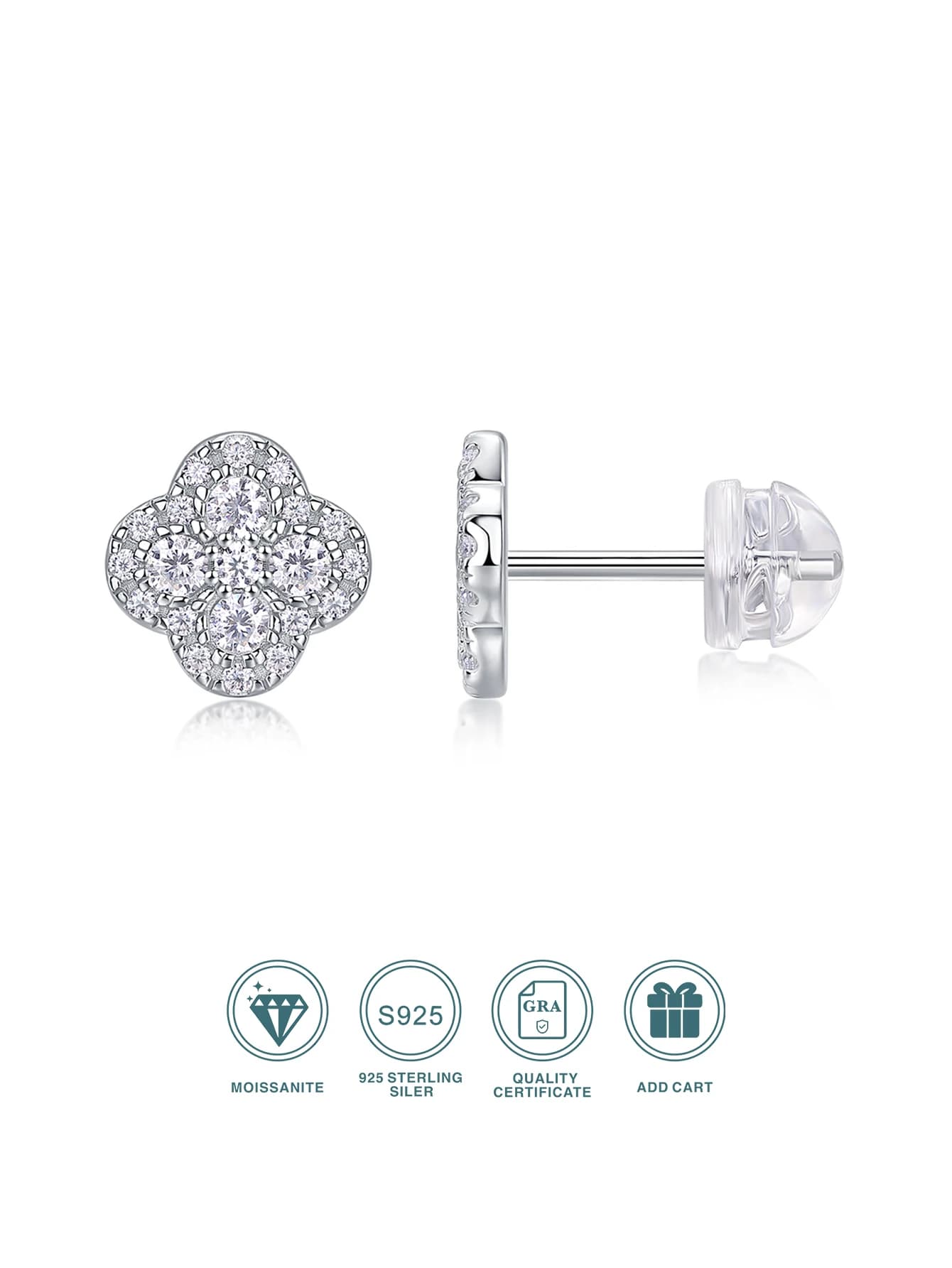 2 earrings Moissanite in 925 sterling silver plated 18K gold with floral jewelry elegant woman provided with GRA certificate