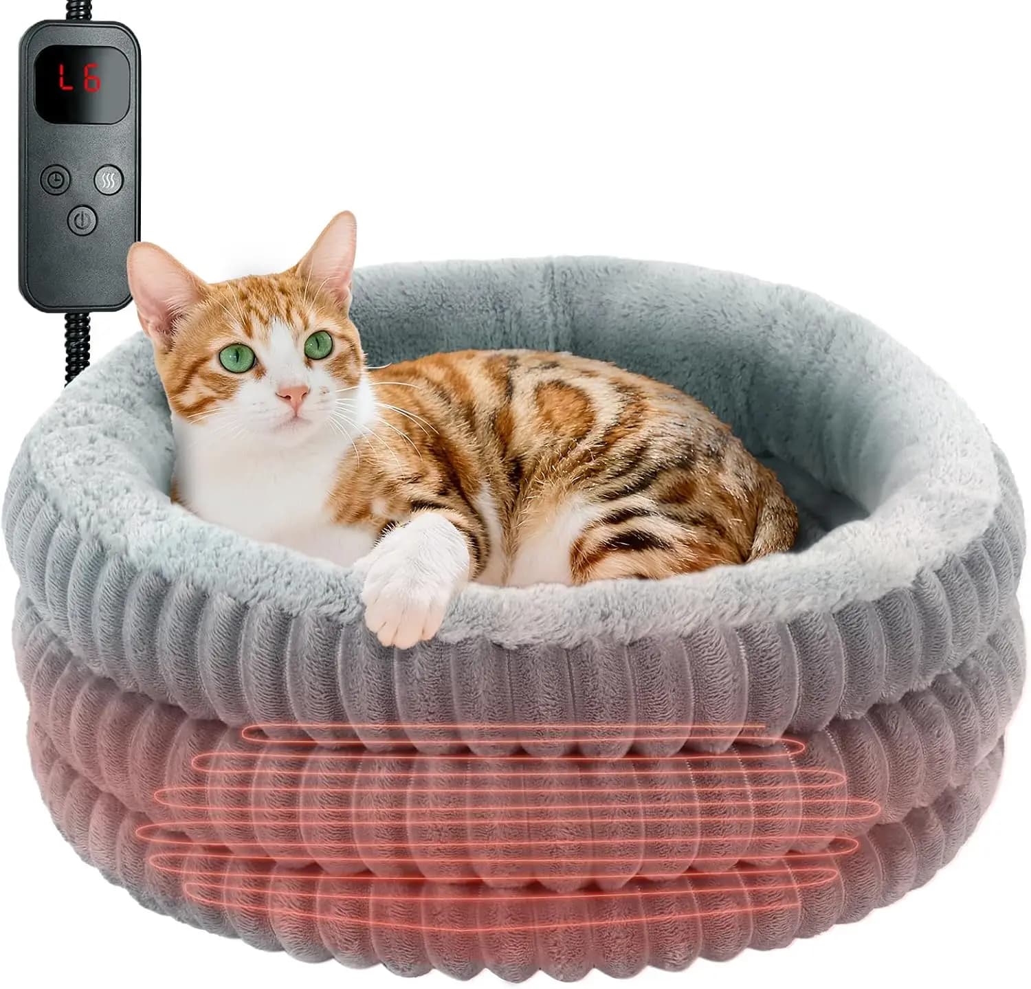 Cuccia Riscaldata Rotonda da 20 Pollici per Gatti e Cani di Piccola Taglia, Tappetino Riscaldante Regolabile, Lavabile per Uso Interno