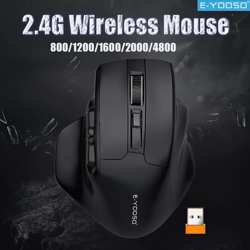E-YOOSO X-31 Mouse wireless 2.4G 5 livelli regolabili 4800 DPI, mouse con avviso di sospensione automatica e batteria scarica per giochi in ufficio a casa