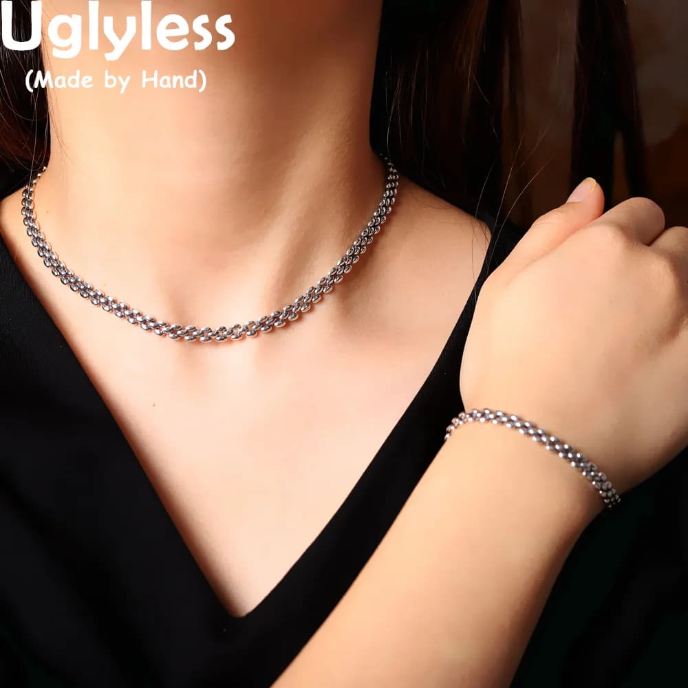 1 pezzo Moda Ins Catene popolari Girocolli Collane Bracciali per le donne Lucido Set di gioielli in argento sterling 925 Abiti semplici