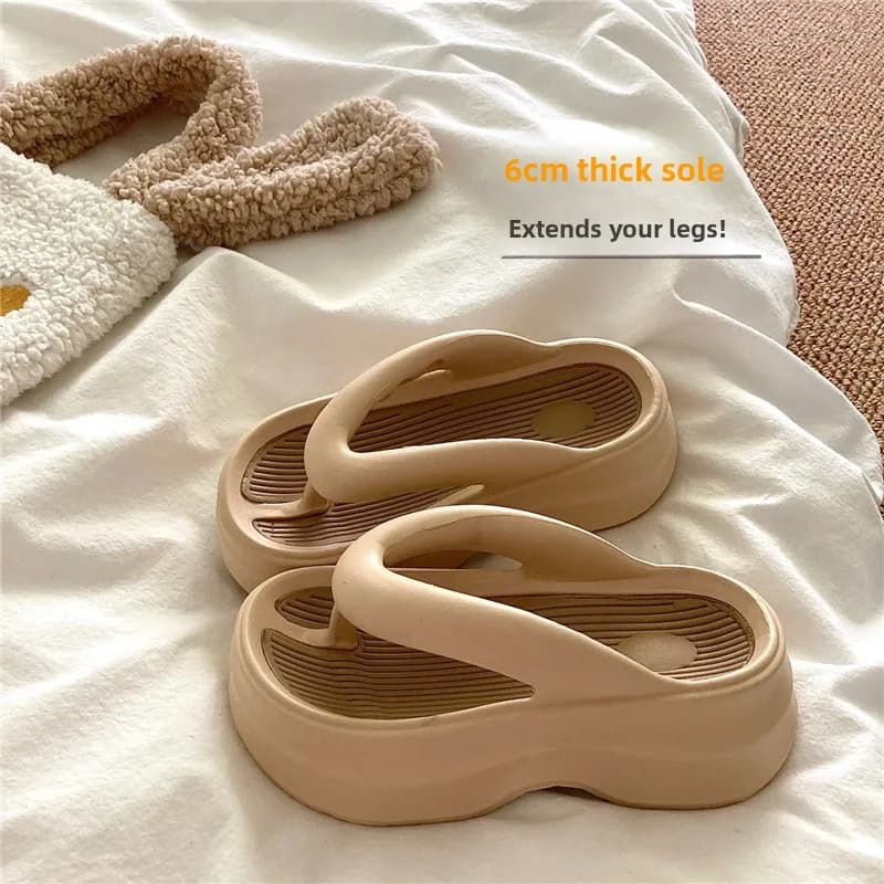 Summer Thick Bottom Sandals Women's Flip Flops Anti-Slip Beach Toe Posters Korean Style High Heel EVA Material Pure Color