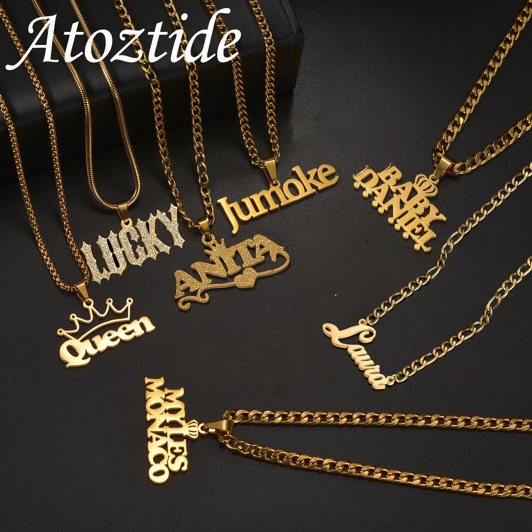 Atoztide Collana con nome personalizzato per donna Uomo Catena Gioielli in acciaio inossidabile Girocollo Targhetta Ciondolo Regalo personalizzato per la festa della mamma
