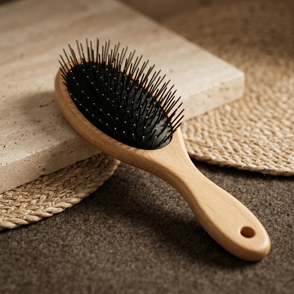 Professional Pet Slicker Brush Wooden Handle Pet Hair Remover With Anti-static Comfortable Grip Elastic Pins For Gentle Grooming