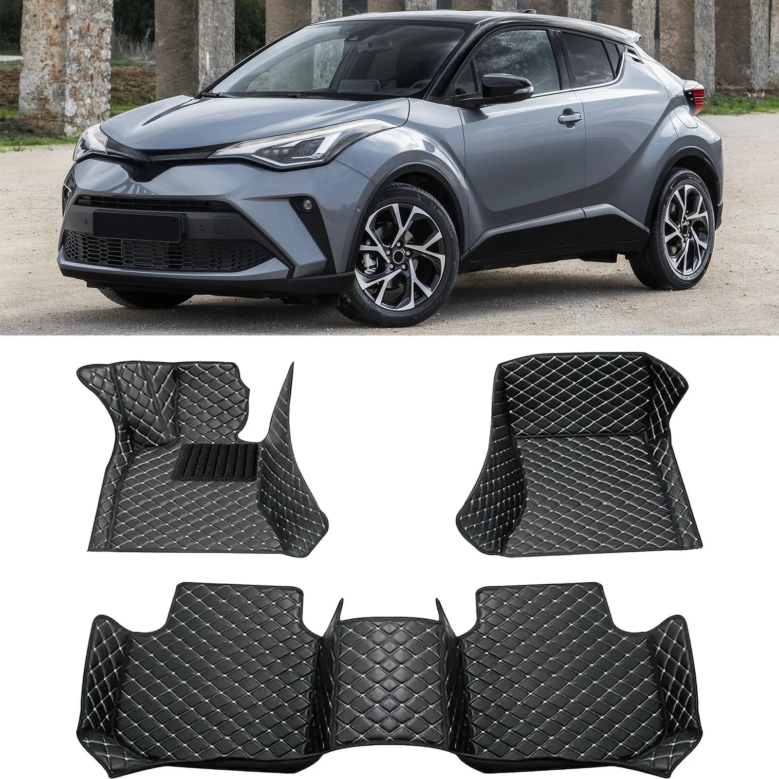 Per C-HR 2018-2021 Tappetini antiscivolo Lussuosi tappetini in finta pelle PU resistenti all'usura Accessori interni per auto facili da pulire