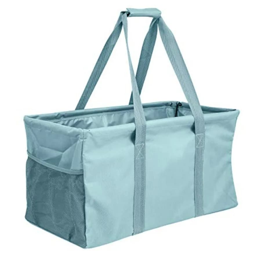 Borsa Utility Extra Large - Cesto Rettangolare in Tela Pieghevole Riutilizzabile con Telaio in Filo Metallico e Due Tasche Esterne