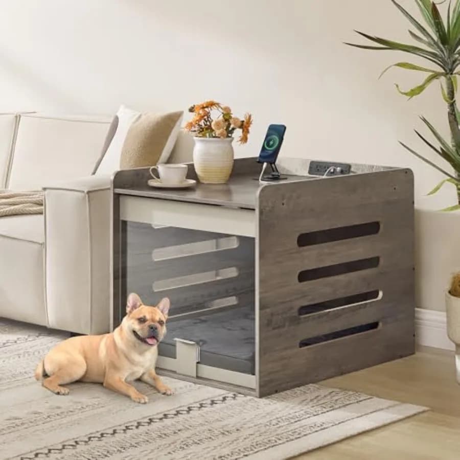 Mobili moderni per casse per cani con stazione di ricarica integrata Cuccia per interni con porta acrilica nascosta ribaltabile Design perfetto