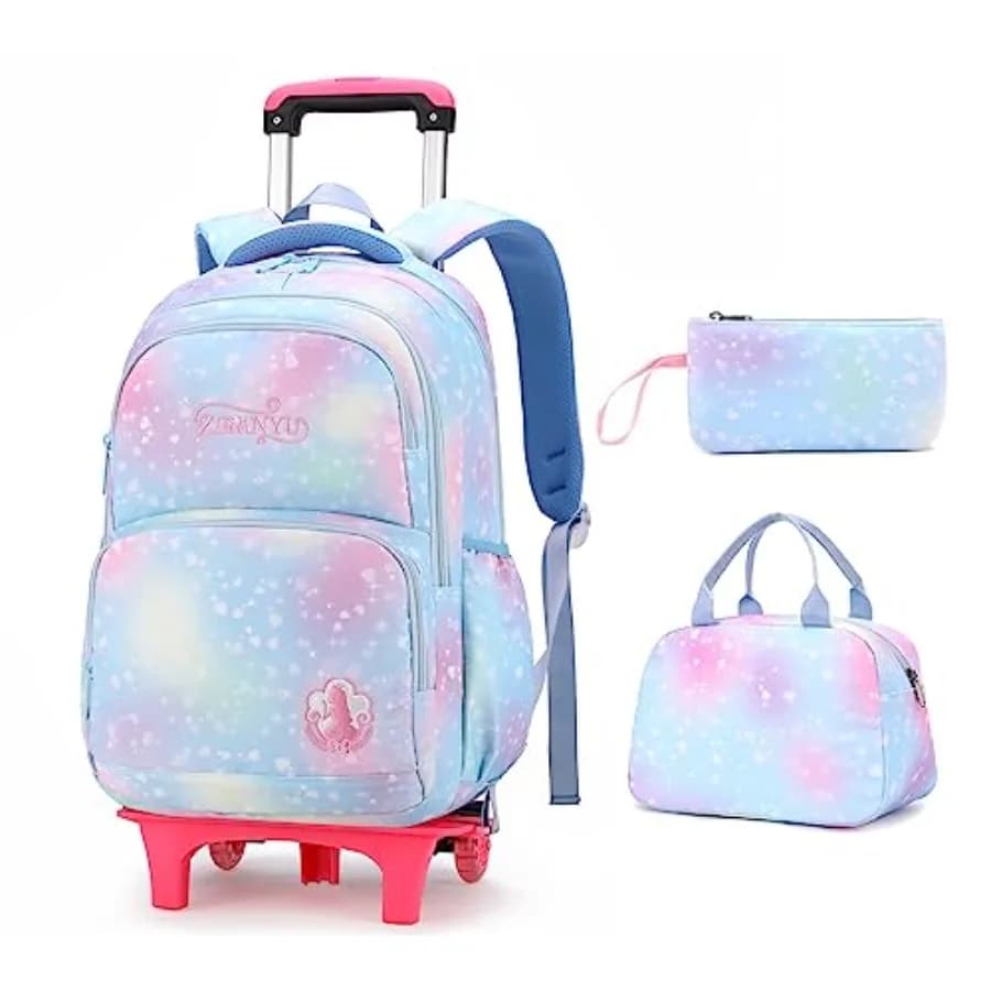 Zaino con Ruote per Ragazze, Borsa da Viaggio Stile Principessa dei Sogni, Zaino Trolley con Porta Pranzo, Blu