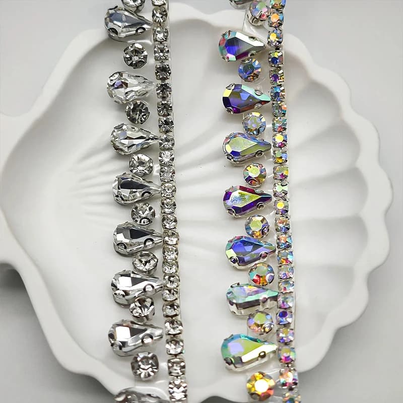 2 Yards Hot-Fix Glass Rhinestone Ribbon Crystal Chain Iron On Rhinestone Fringe DIY Dress Shoes Bag Collar Clothing Decor Crafts