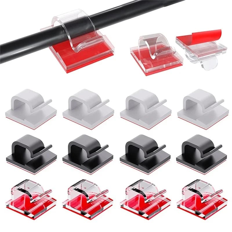50pcs Cable Organizer Clips Cable Winder Holder Cord Protector USB Data Cable Management Adhesive Hooks For Car Earphone Mouse