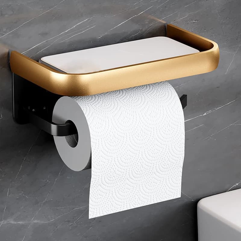 Porta carta igienica multifunzione mensola portaoggetti per bagno portarotolo accessori per wc da bagno autoadesivi nero