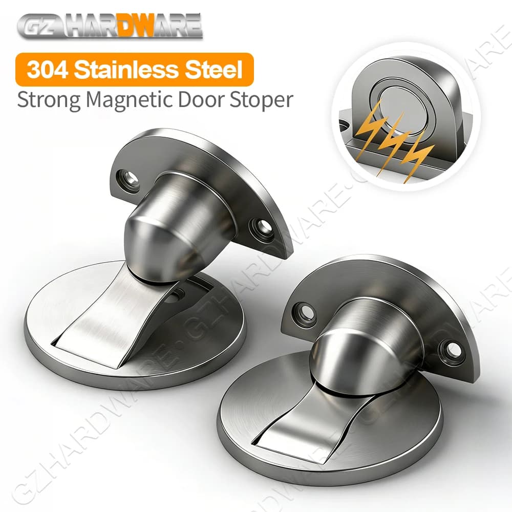 Invisible Door Stop 304 Stainless Steel Door Stopper Magnetic Anti Collision Floor Selflocking Stopper Furniture Harware