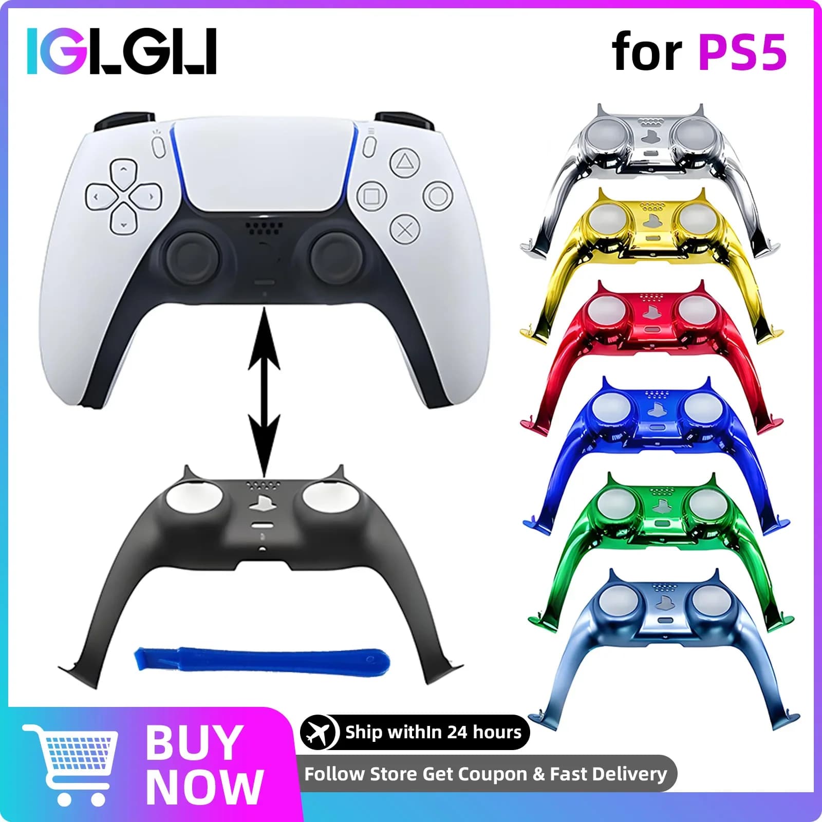 Striscia Decorativa per Controller PS5, Copertura Cromata per Joystick con Barra di Sollevamento, Accessori per Sostituzione e Personalizzazione