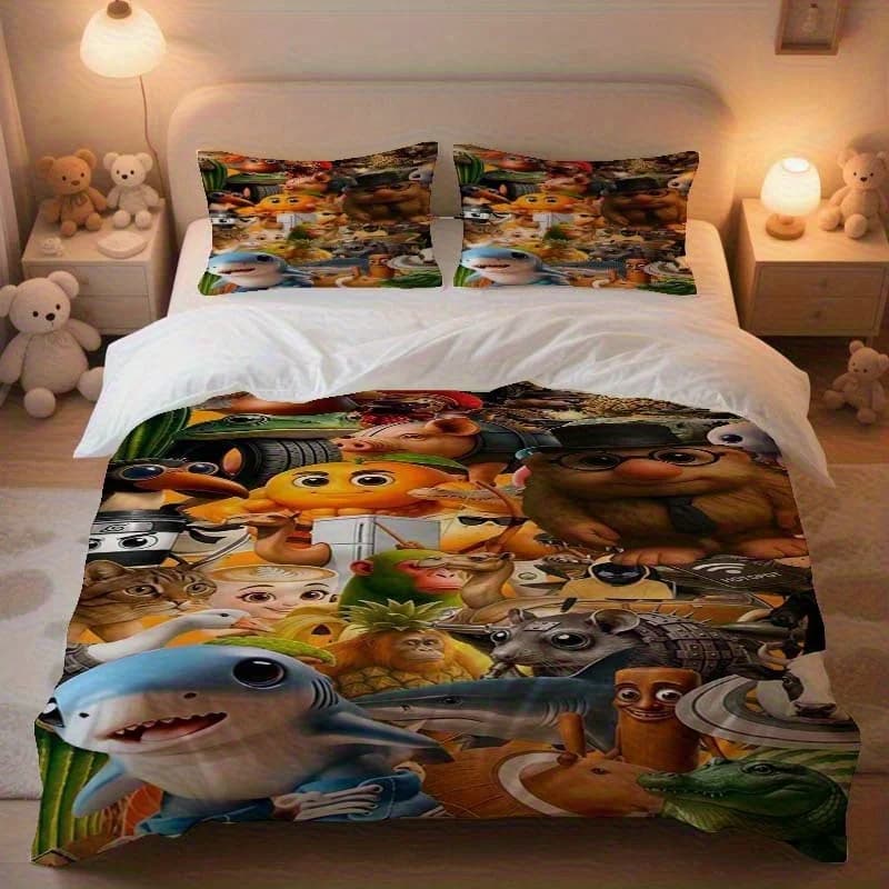 Set copripiumino Brainrot da 3 pezzi: lavabile per tutte le stagioni, comodo beige chiaro, adatto per biancheria da letto per camera da letto e dormitorio