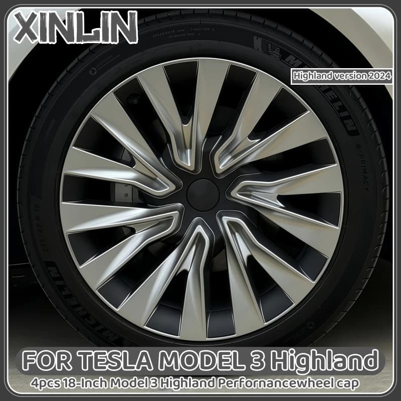 4 copriruota da 18 pollici per Tesla Model 3 Highland 2024, coprimozzi di ricambio ad alte prestazioni, copriruota completi, accessori.