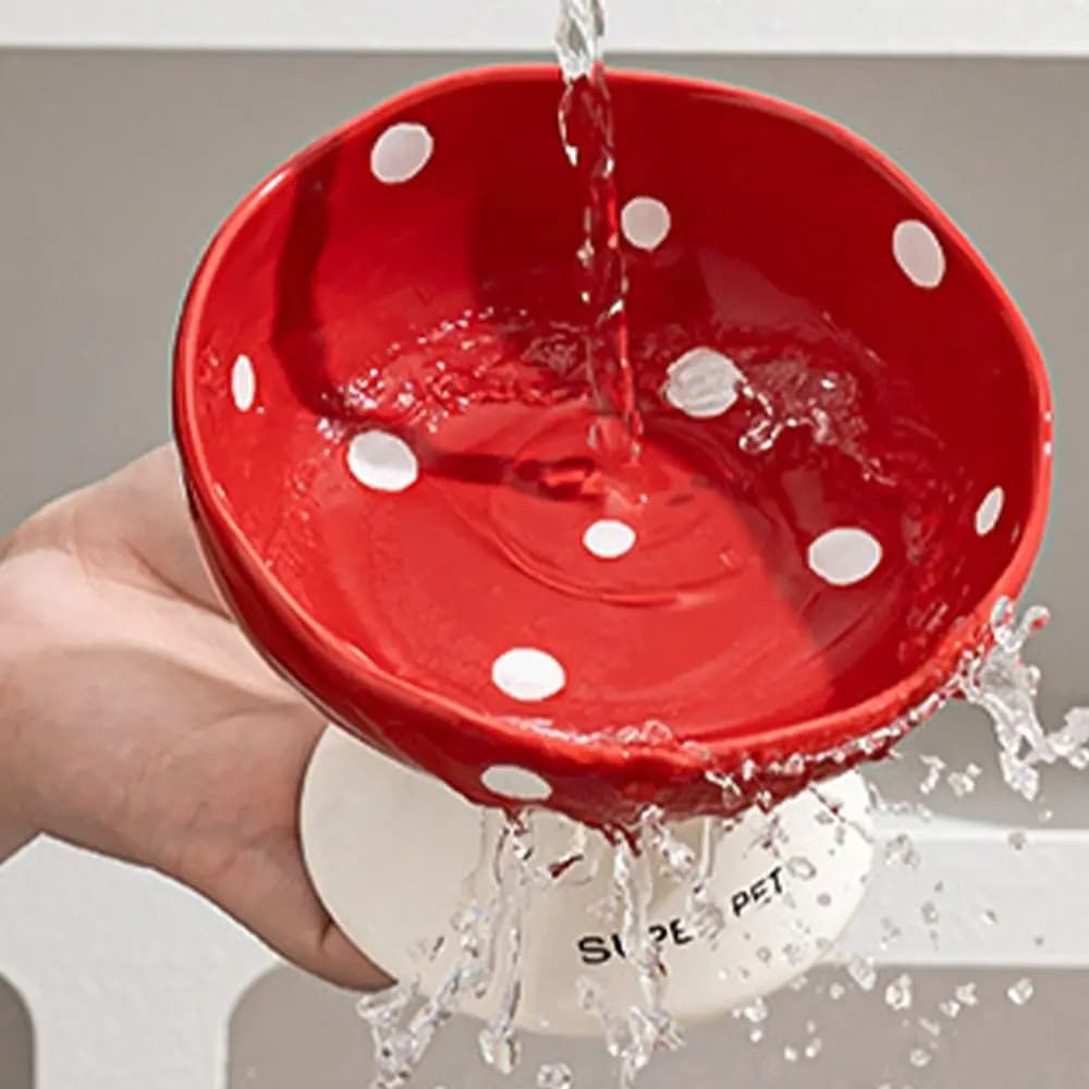Ciotola in Ceramica a Forma di Fungo per Gatti, Simpatica e Creativa, Ciotola Antiscivolo Inclinata per Cibo e Acqua per Cani e Gatti, per Cuccioli e Gattini