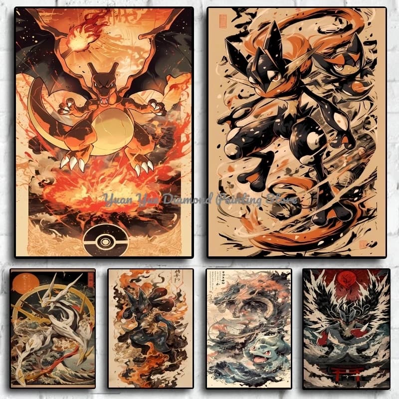 1 pz. Quadro senza cornice Diamond Painting Pokemon Charizard - Poster con personaggio accattivante, stampa HD, non sbiadisce, moderno per la casa e per bambini