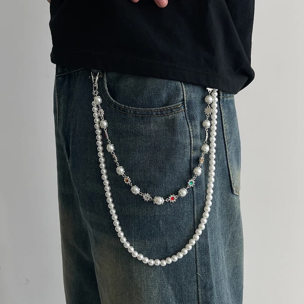 Ingemark Harajuku Hip Hop Portachiavi con strass per uomo Punk Portafoglio Cintura Pantaloni a catena Pantaloni a vita bassa Jeans Catena Gioielli da strada