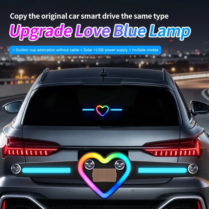 Solar powered Love Intelligent Driving Blue Light LED Reminder Interior Atmosphere Light Wireless Decoration Warning Light