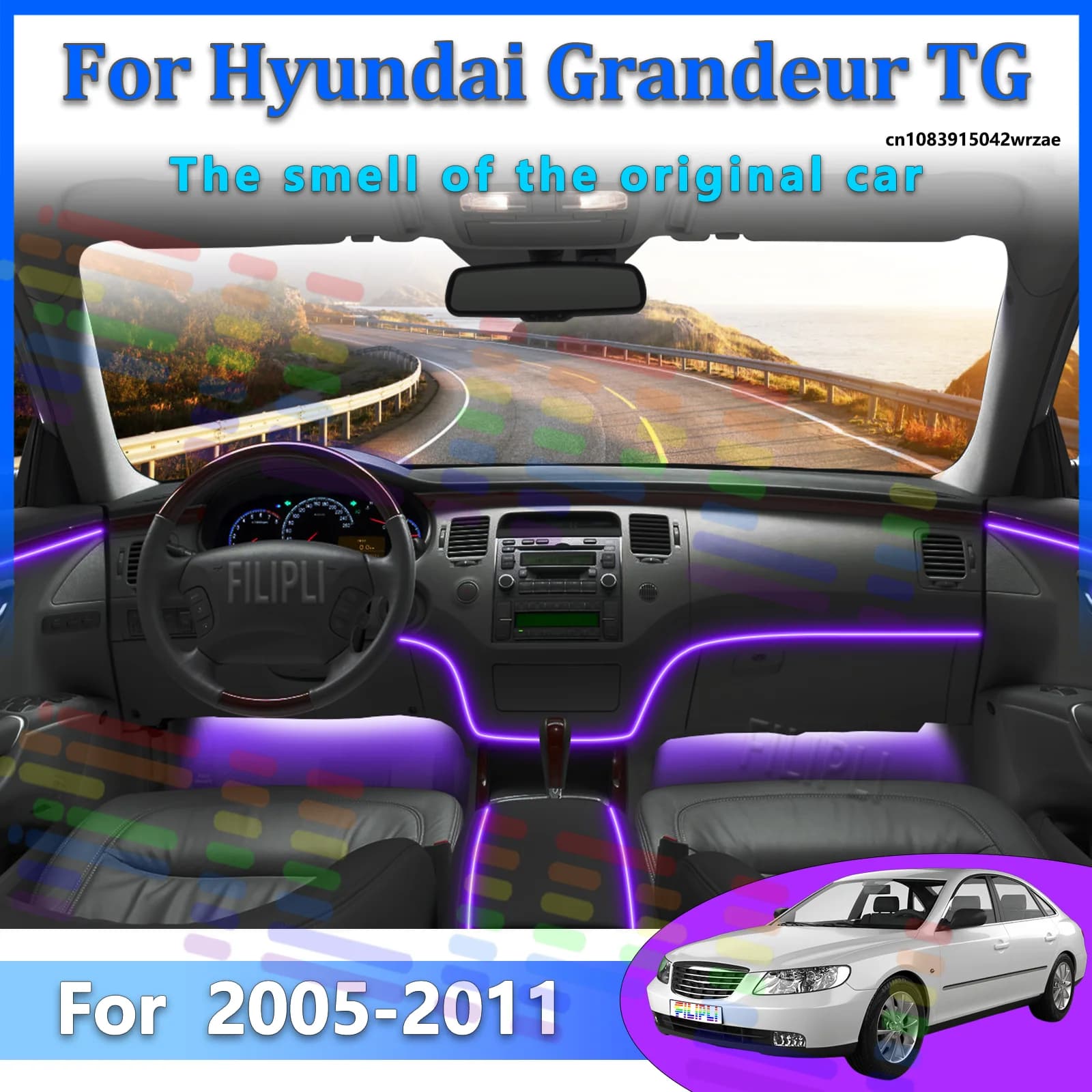 For Hyundai Grandeur TG Car LED Ambient Lamps Colorful Atmosphere Lights Auto Interior Neon Strip App Control 64 RGB Light