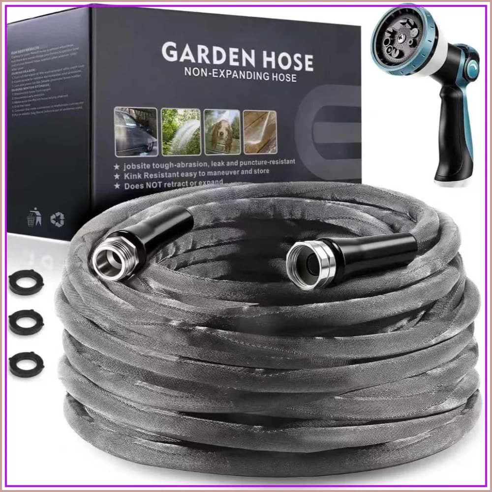 Garden Hose 100ft with 10 Function Nozzle, Lightweight & Flexible, Non-Expandable, Kink Free, Rust Proof