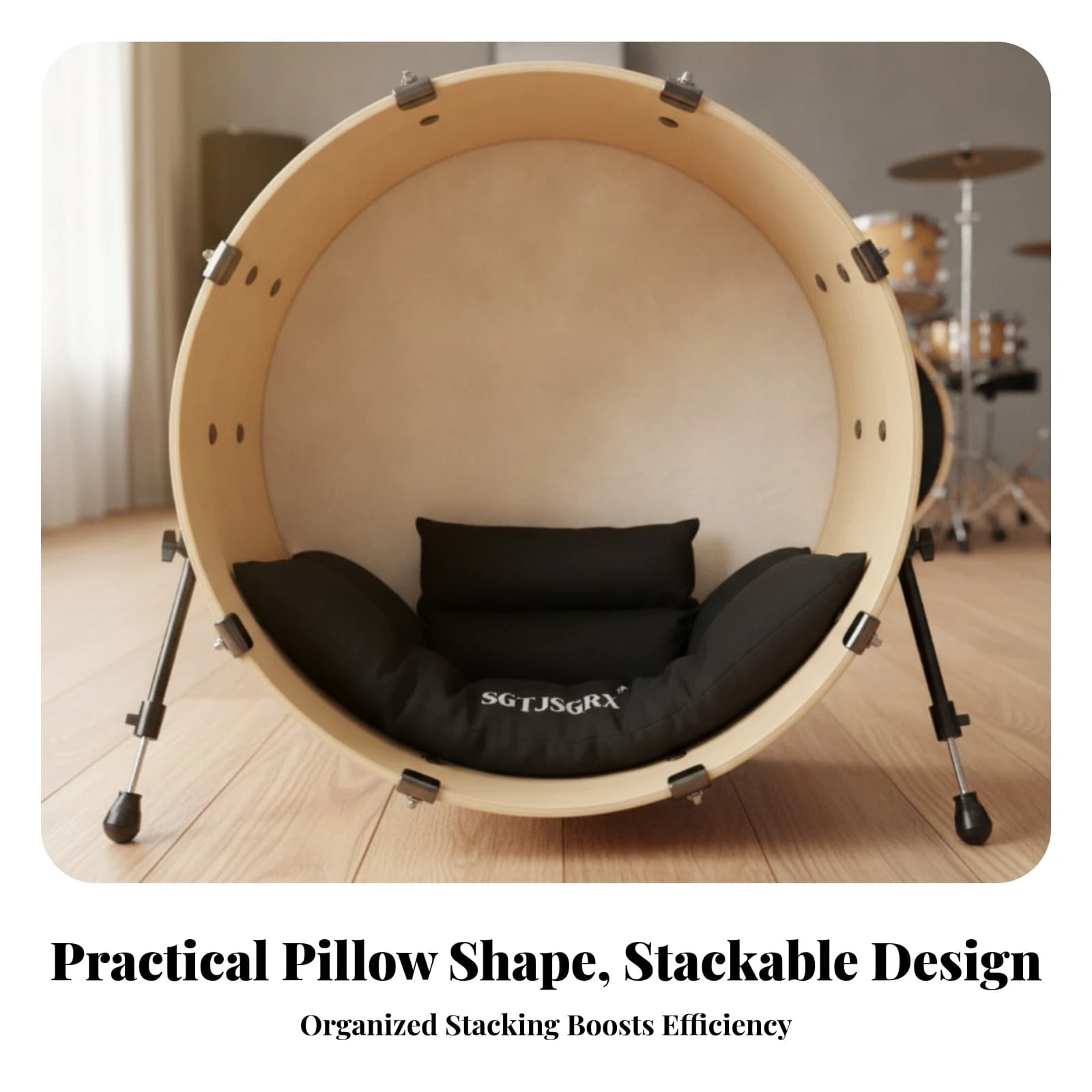 Non-Slip Bass Drum Dampener Music Accessory Bass Drum Pillow Black Padded