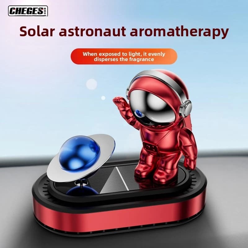 Deodorante per auto rotante ad energia solare, ornamento per auto a forma di astronauta, profumo per auto, accessori per auto, porta profumo