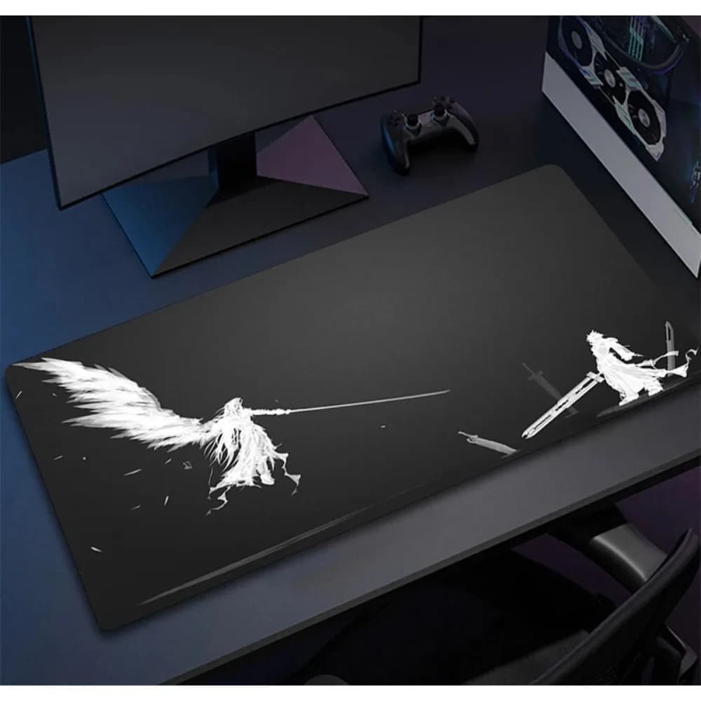 Minimalist Desk Pad - Oversized Gaming Mouse Mat, Black & White Art Design, Non-Slip & Washable, Perfect for Gamer & Anime Setup