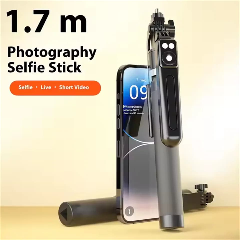 FGCLSY Treppiede allungabile da 1,7 m Selfie Stick Wireless Bluetooth Remoto Smartphone portatile Treppiede Supporto per telefono iOS Android