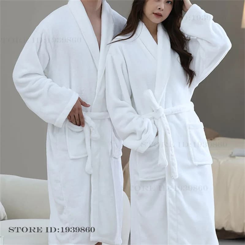 Autumn Winter New Flannel Long Robe Couple Sleepwear Loungewear Thicken Warm Women's Nightwear Bathrobe Coral Fleece Homewear