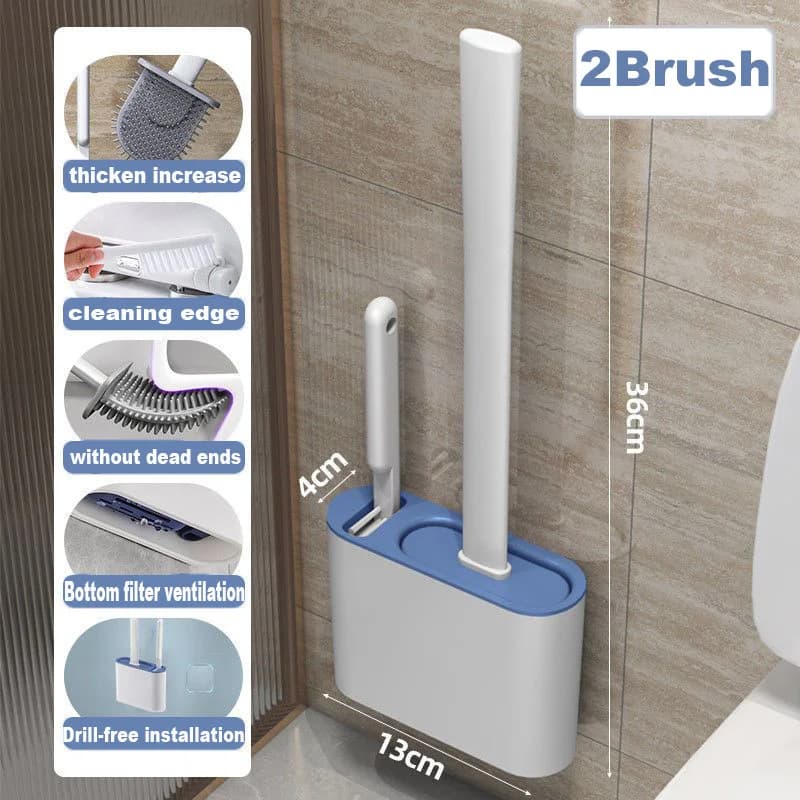 Spazzola per WC da appendere al muro con supporto, spazzola per WC in silicone con manico lungo, setole morbide, spazzola per la pulizia del WC, accessori per il bagno