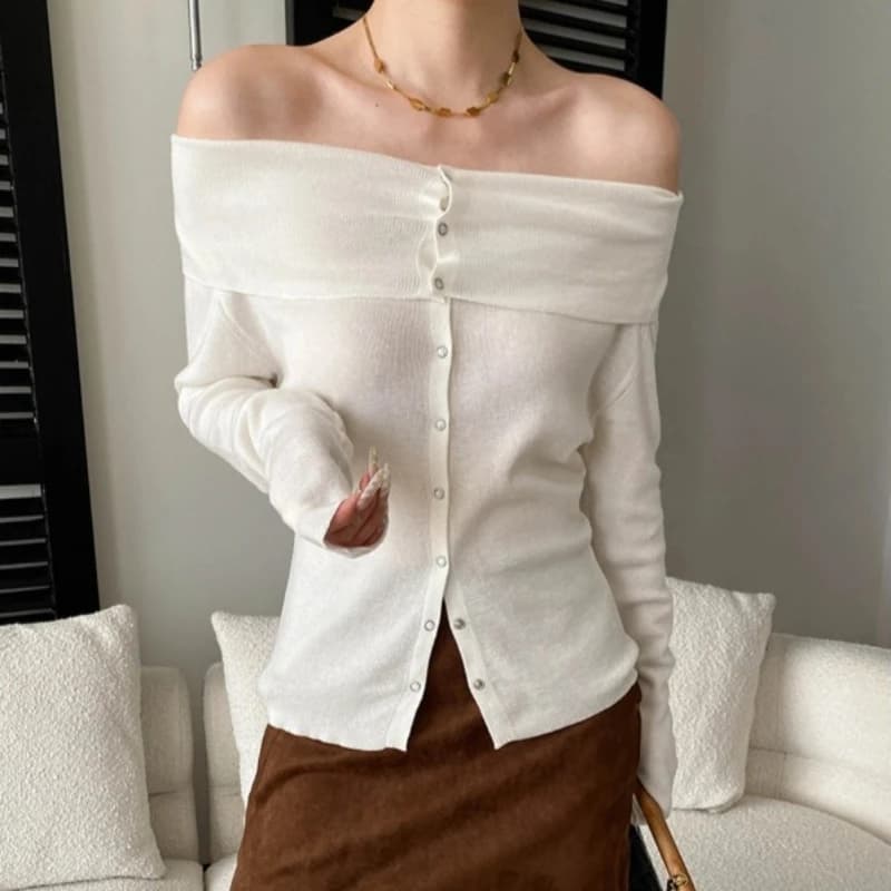 Maglioni da Donna con Scollo a Barca, Maniche Lunghe, Spalle Scoperte, Stile Y2K Streetwear, Eleganti, in Maglia Sottile, Casual, Primavera 2026
