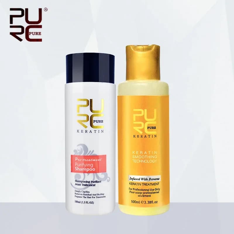 PURC Set di cheratina e shampoo purificante al gusto di banana, lisciante, lisciante, ripara i danni, prodotti per la cura dei capelli