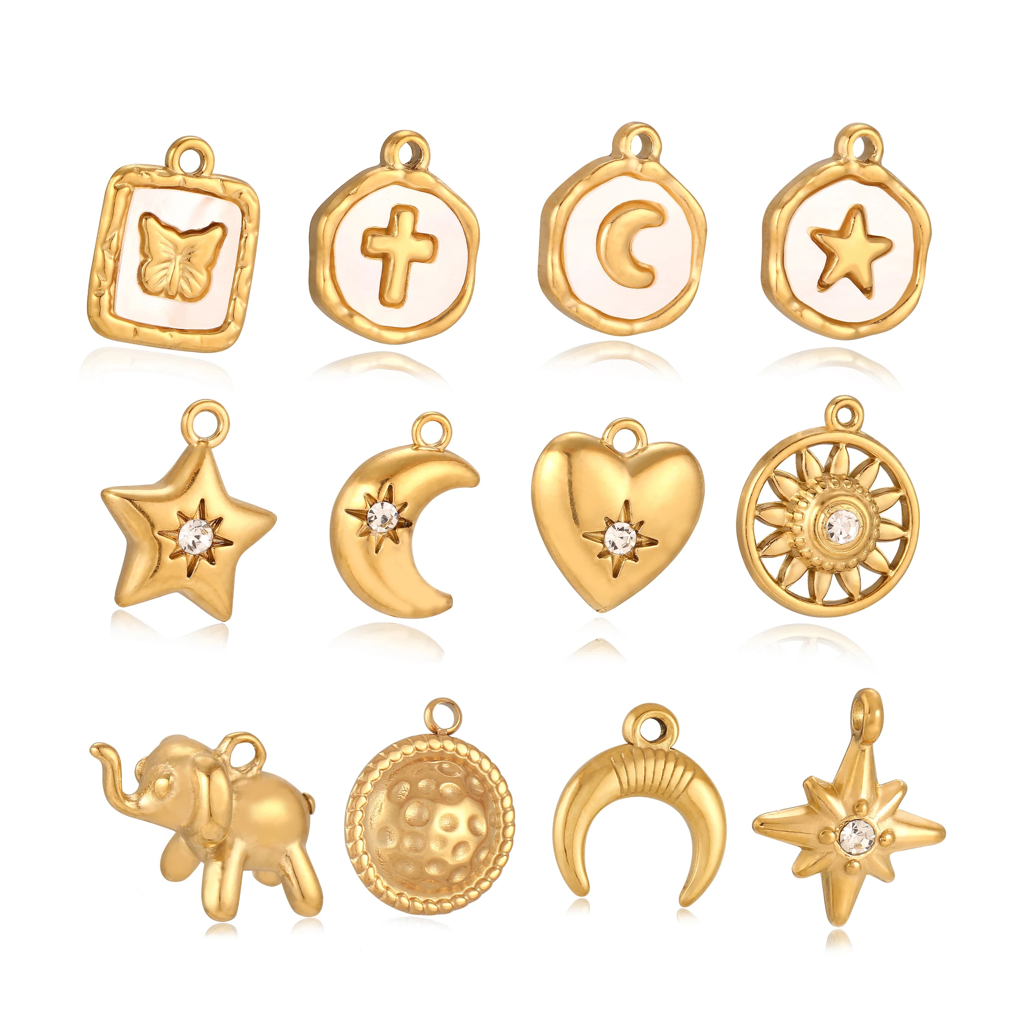 3Pcs Stainless Steel Star/Moon/Sun Charms Rhinestone/Natural Shell Pendant Handmade Necklace Earring DIY Jewelry Making Supplies