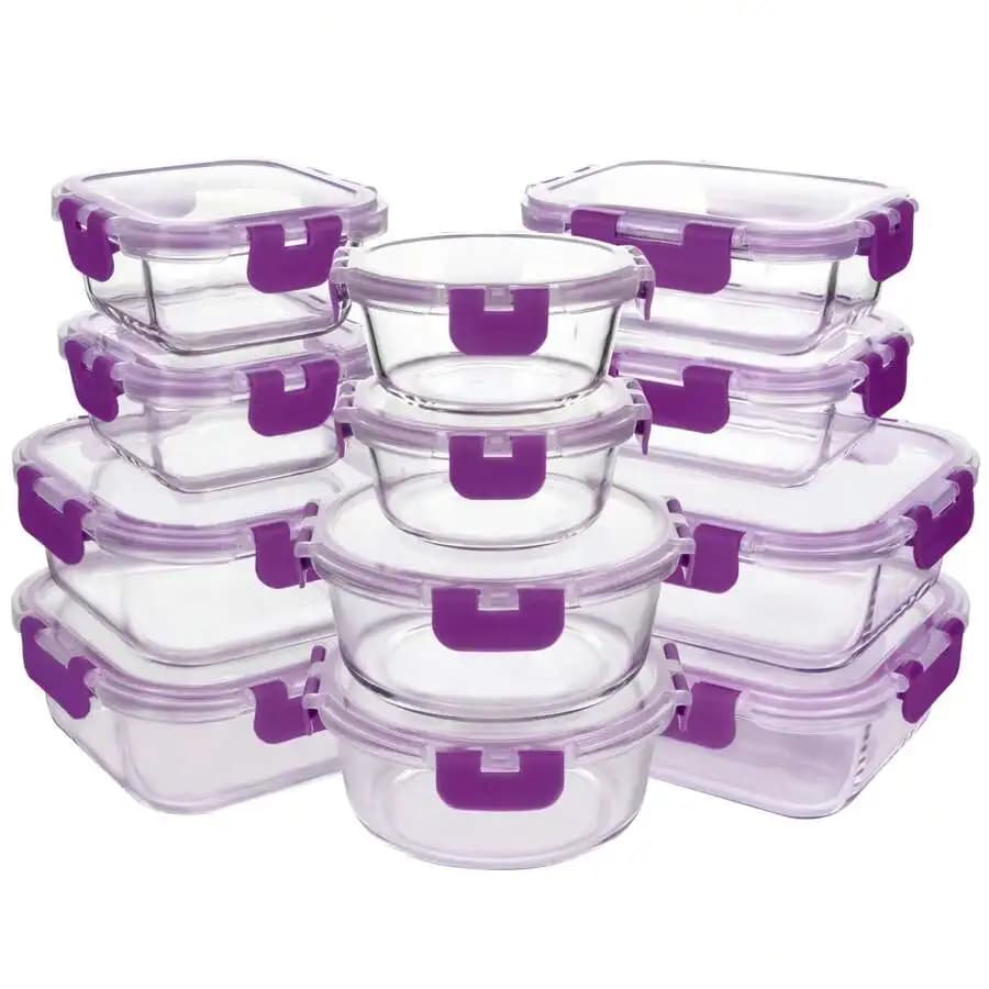 Contenitori per alimenti in vetro da 24 pezzi con set di coperchi, contenitori ermetici per la preparazione dei pasti in vetro (12 contenitori e 12 coperchi)*9**