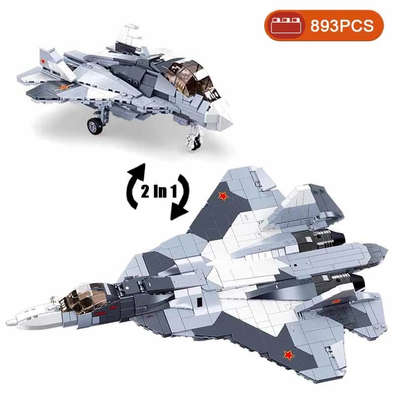 WWII Sukhoi Su-57 Modern Stealth Fighter Military Aircraft Soldier Building Blocks set Airplane Model Dolls Brick Toys Kids
