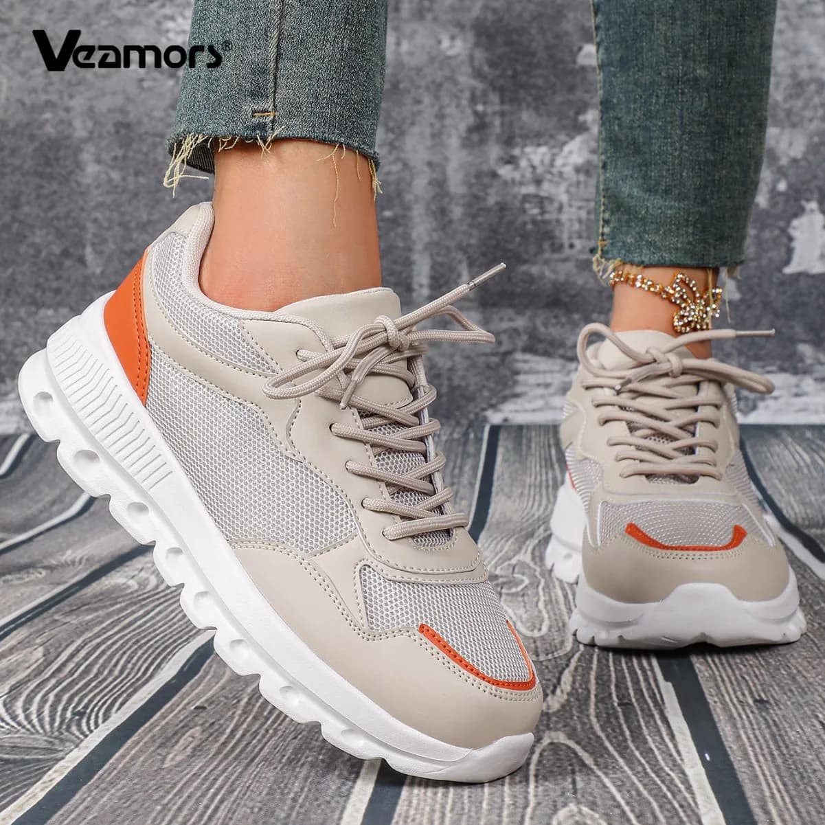 VEAMORS Scarpe da corsa unisex in rete, sneakers sportive leggere e traspiranti, calzature con suola morbida elastica per camminare, palestra, fitness