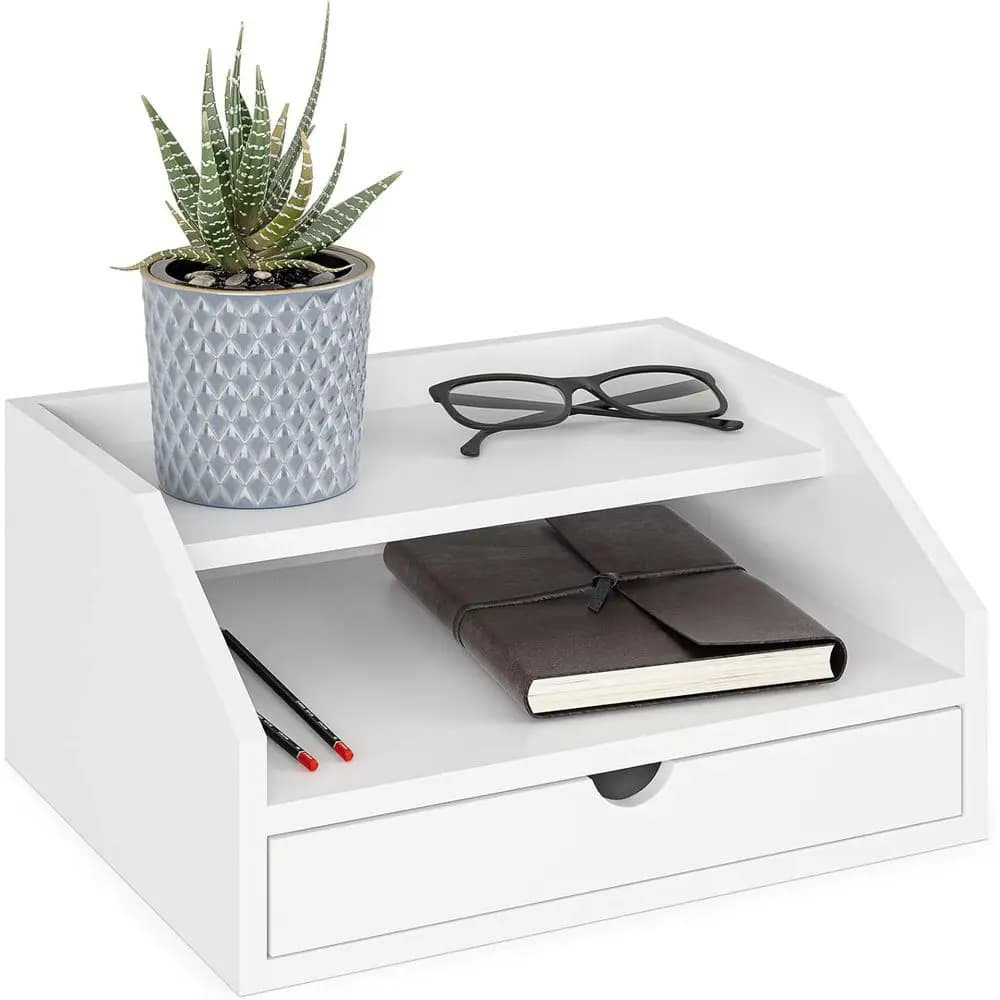 Organizer da scrivania bianco a 2 livelli, 13,4 x 9,6 x 6, portaoggetti per forniture da ufficio