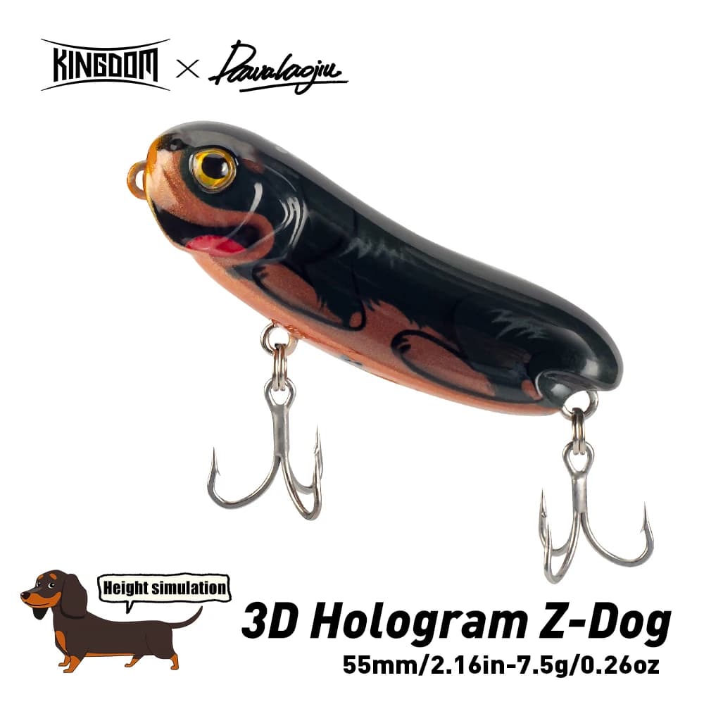 Kingdom 3D-Dachshund Long Casting 7.5g 55mm Esche Artificiali Galleggianti Topwater Pencil con Azione Z per Pesca in Superficie