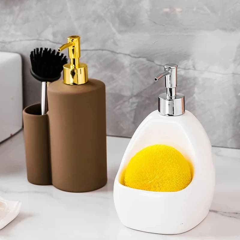 Dispenser in Ceramica Multifunzione - Contenitore per Sapone Liquido e Shampoo per Organizzazione e Utilizzo in Bagno