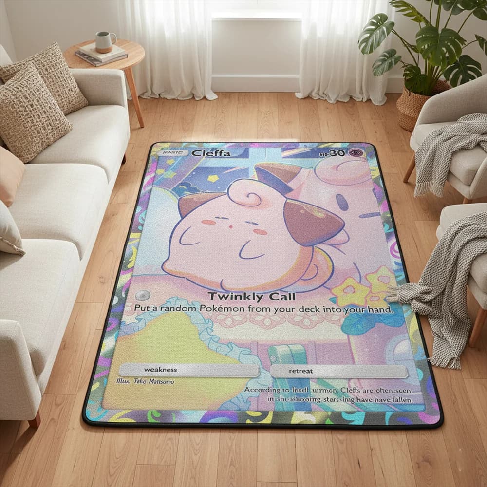 Tappeto Anime Pokemon Cleffa, Decorazione Estetica Kawaii per la Stanza, Morbido Tappeto in Peluche Antiscivolo, Tappetino per Sala Giochi, Regalo per Otaku, Camera da Letto