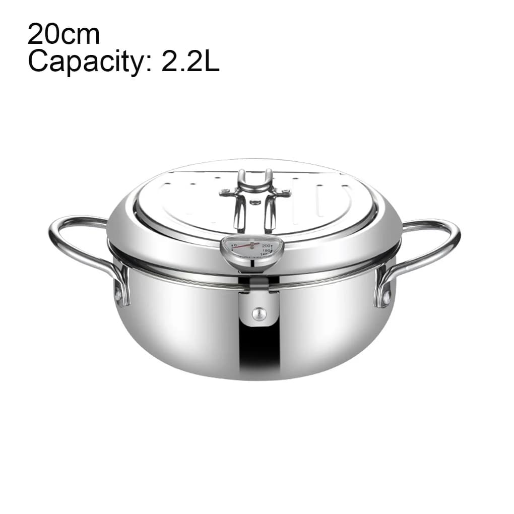 Pentola per Frittura Profonda in Acciaio Inox con Termometro e Coperchio, 24cm
