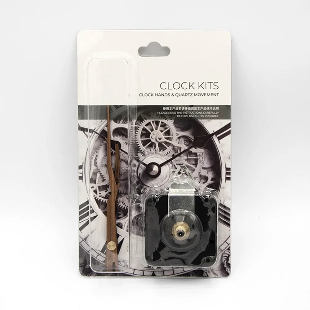 Kit orologio da parete al quarzo fai-da-te con lancette in noce nera con gancio in ferro, dado, spessore in metallo e cuscinetto in gomma, strumenti per parti di riparazione dell'orologio silenzioso