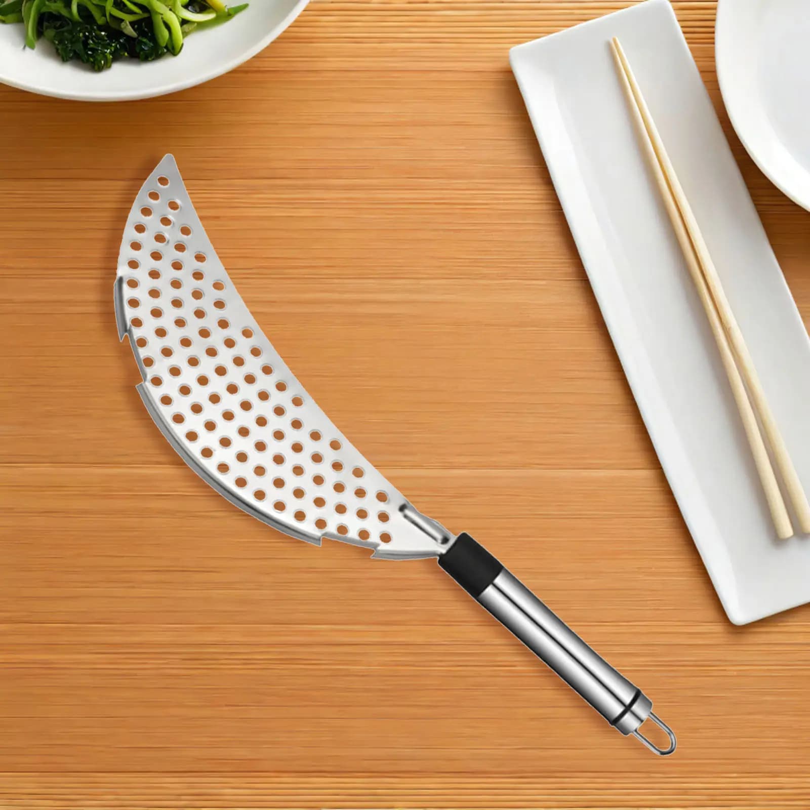 Heavy Duty Stainless Steel Pot Drainer Crescent Pan Strainer for Pasta Cooking Drain Boiling Water Fry Grease Removal Non Slip