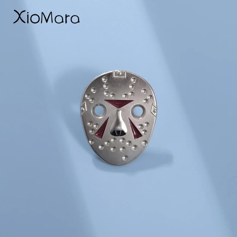 Killer Maschera da baseball curva Spille smaltate Maschera horror di Halloween personalizzata Spille Distintivi da bavero Gioielli punk gotici Regalo per gli amici