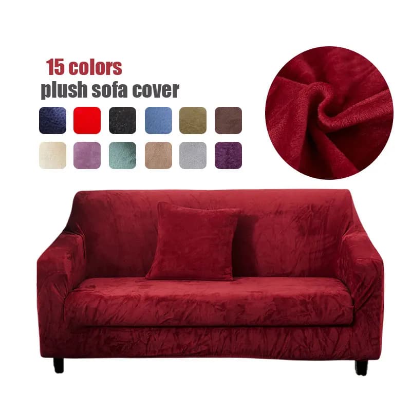 thick plush sofa cover, thick and soft sofa cover for living room, solid sofa cover for keeping warm for pets and children