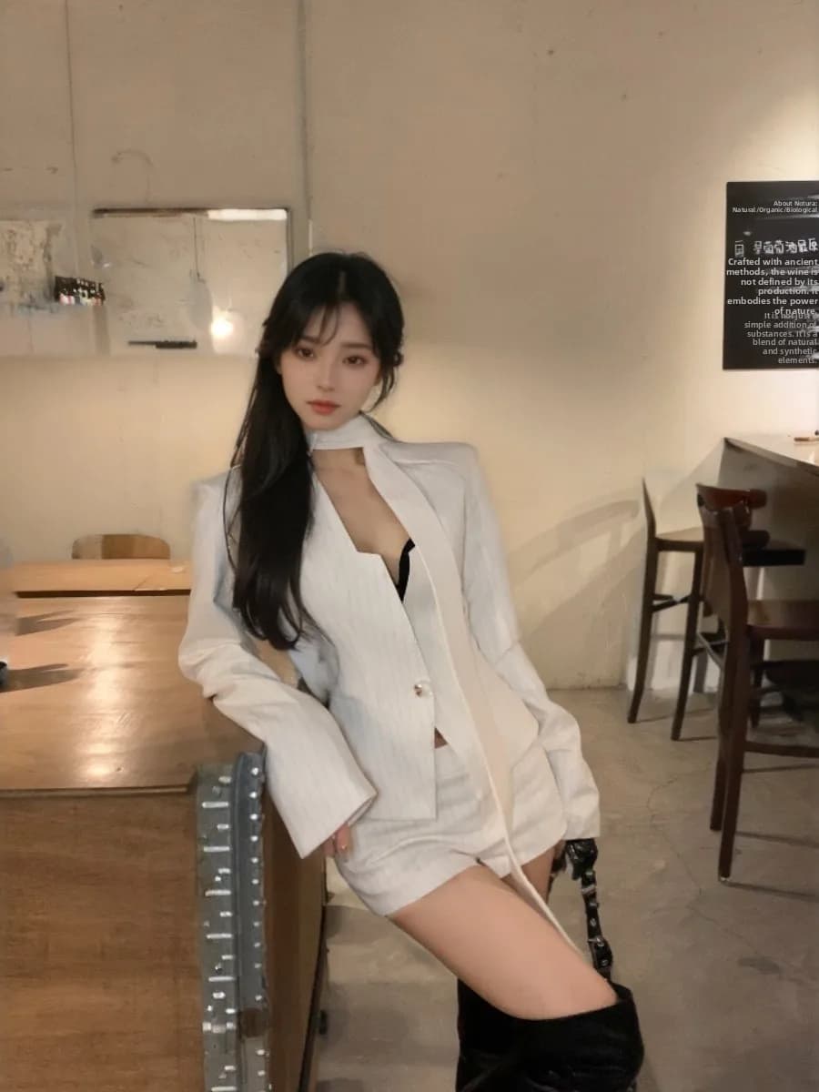 Korean Stripe Long Sleeve Suit Jacket Top Fashion Set Women Summer High Waist A-Line Shorts Two Piece Set Women's Fashion